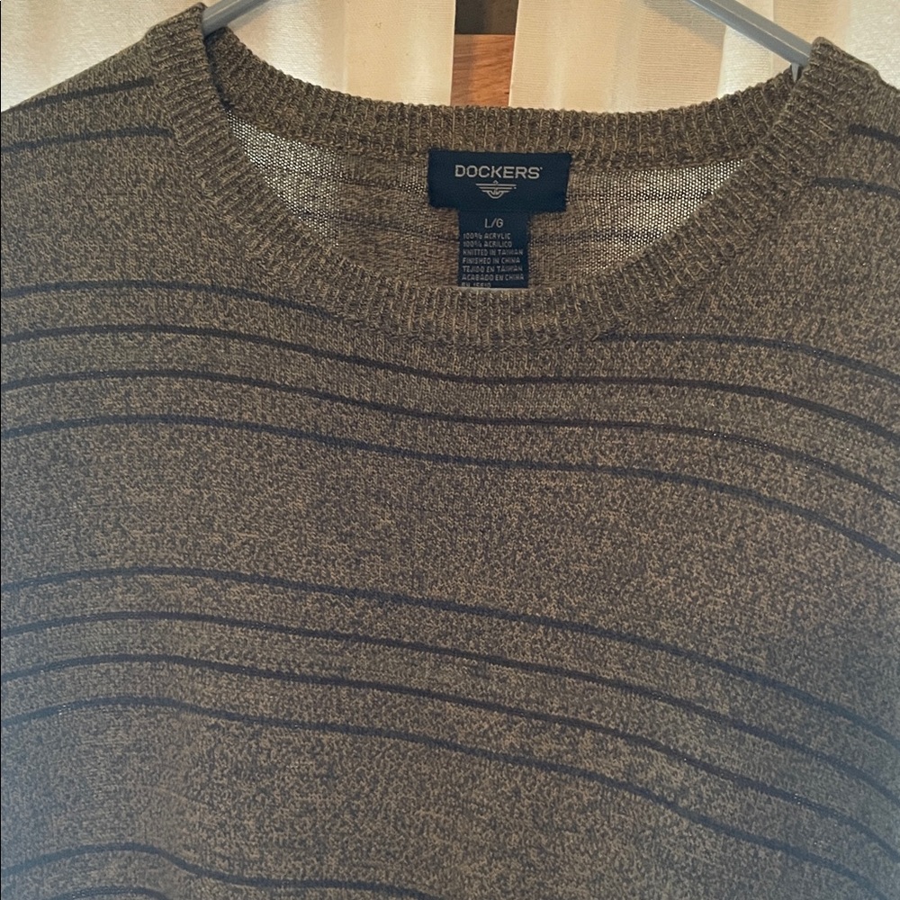 Dockers Olive Green Crewneck Sweater with Black Stripe Accents